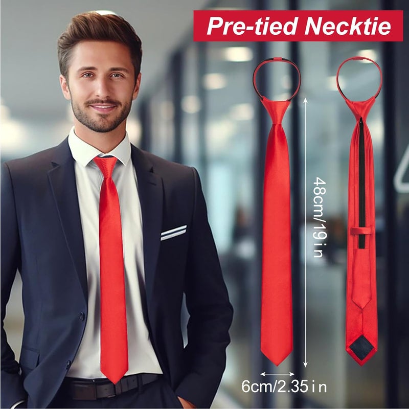 ERDOGLY Men's Pre-Tied Necktie, Adjustable Zipper Skinny Ties for Men, Solid Color Black Ties for Wedding, Graduation - Image 2